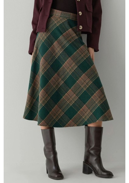 Kadın A-Form Kalın Midi Etek Sacramento Yeşili