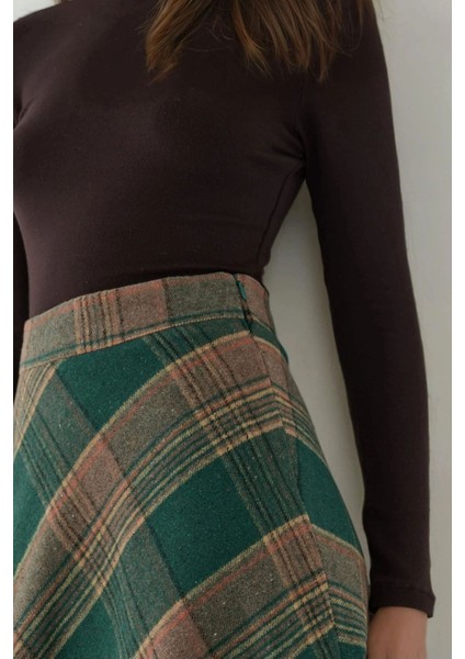 Kadın A-Form Kalın Midi Etek Sacramento Yeşili