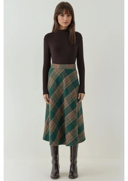 Kadın A-Form Kalın Midi Etek Sacramento Yeşili