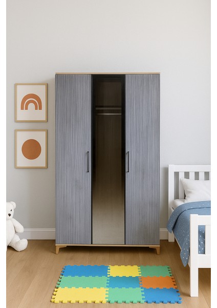 Ege MDF 3 Kapaklı Çekmeceli Genç Odası Dolabı | REHAU Kaplama Kapaklar | Ağaç Ayaklar | Üstün Kaliteli Genç Odası Dolabı fırsatları