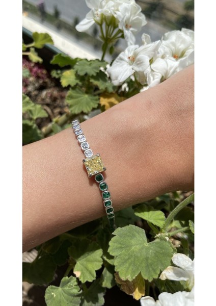 Özel Sarı Taşlı Kare Montür Su Yolu Bileklik 925 Ayar Gümüş Zümrüt Beyaz Taşlı Su Yolu Bileklik fiyatları