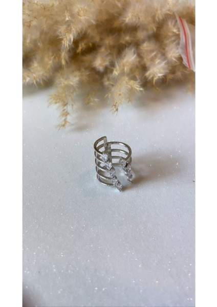 Ayarlanabilir Beyaz Altın Kaplama Zirkon Taşlı Spıral Model 925 Ayar Gümüş Yüzük modelleri