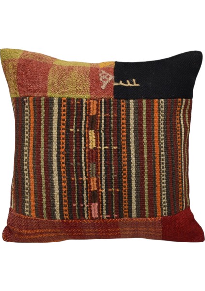 Yeni El Dokuma Patchwork Kırkyama Dekoratif Kilim Kırlent Yastık Kılıfı 6529