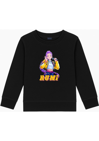 Kpop Demon Hunters Hunterix Iblis Avcıları Rumi Tasarım Baskılı 3 Iplik Sweatshirt