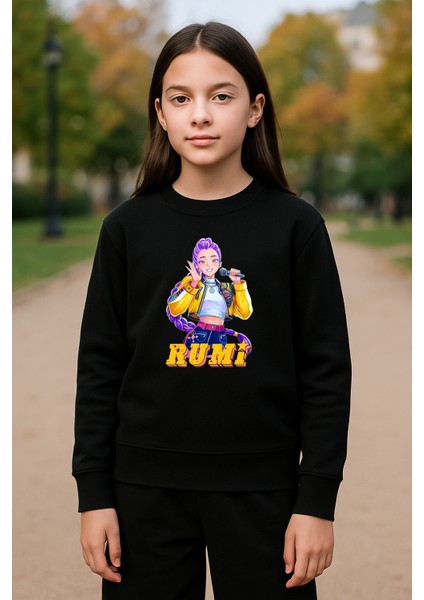 Kpop Demon Hunters Hunterix Iblis Avcıları Rumi Tasarım Baskılı 3 Iplik Sweatshirt fiyatları