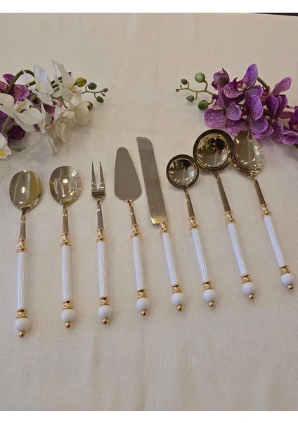 8 Parça Rustik Porselen Servis Kaşık Seti Tamamen Gold modelleri