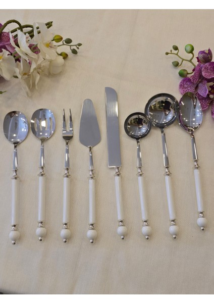 8 Parça Rustik Porselen Servis Kaşık Seti Gümüş fiyatları
