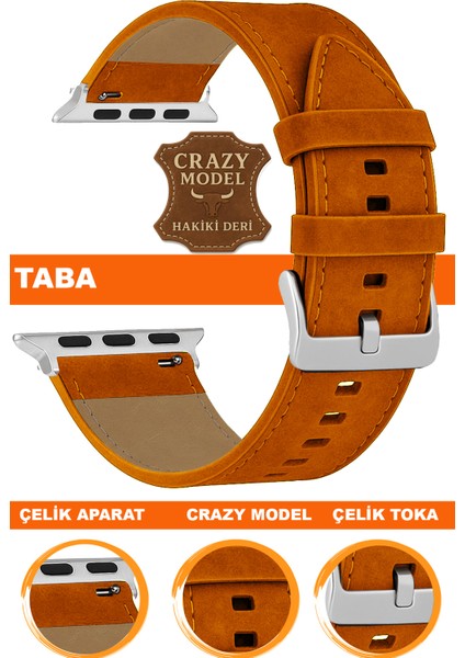 apple watch uyumlu seri 1/2/3/4/5/6/se/7/8/9 ultra/ultra2 42/44/45/49mm crazy deri saat kordonu kayışı l10hwc-taba-sılver