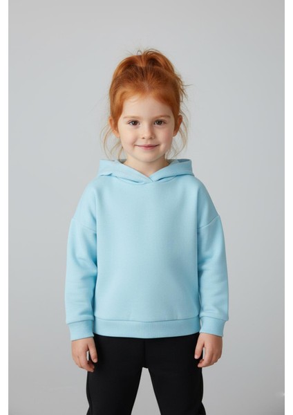 Unisex Çocuk Basic Pamuklu Kapüşonlu Sweatshirt - Mavi fiyatları