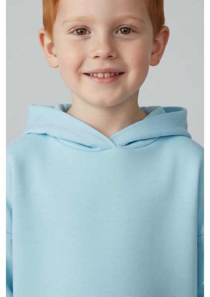 Unisex Çocuk Basic Pamuklu Kapüşonlu Sweatshirt - Mavi fırsatları
