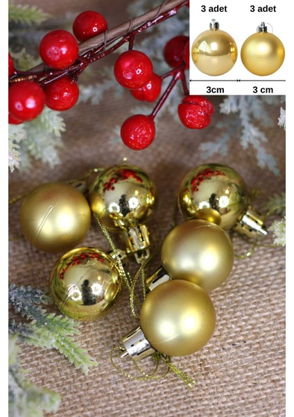 Yılbaşı Ağaç Süsü 3 cm Altın Top 6lı modelleri
