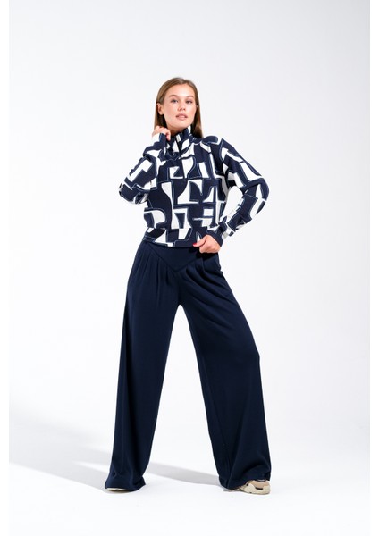 724905_GENIŞ Paça Yüksek Bel Korsaj Kemerli Pileli Palazzo Pantolon.