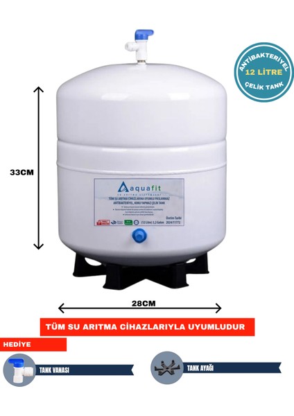 Su Arıtma Tankı – 12 Lt (3,2 Galon) Paslanmaz Metal + Vanalı ve Ayak Hediyeli indirimleri