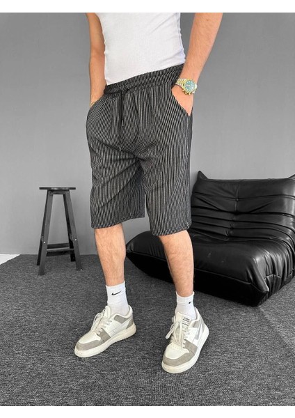 Su Yolu Çizgili Ön Arka Cepli Şort Yazlık Nefes Alabilir - Siyah modelleri