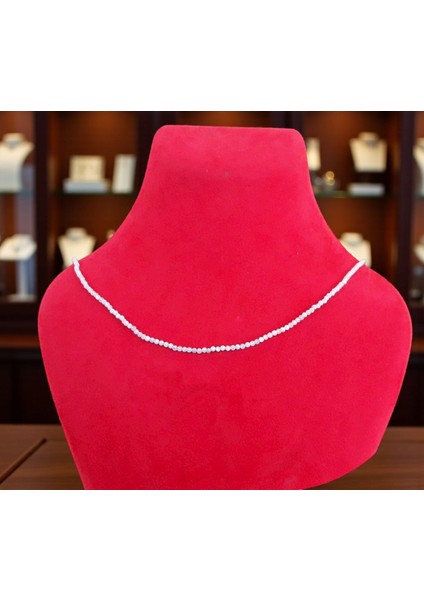 Akuamarin 2 mm Faset Kesim Doğal Taş Dizi Kolye