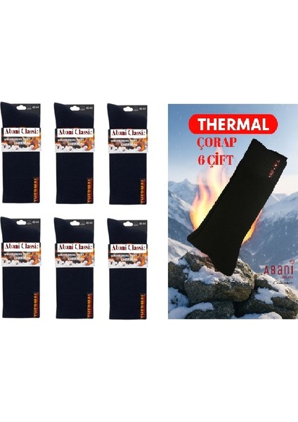 6 Çift Siyah Termal Erkek - Unisex Kışlık Havlu Soket (Uzun) Çorap - Ekstra Sıcaklık