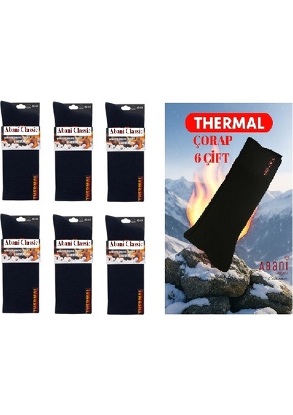 6 Çift Siyah Termal Erkek - Unisex Kışlık Havlu Soket (Uzun) Çorap - Ekstra Sıcaklık