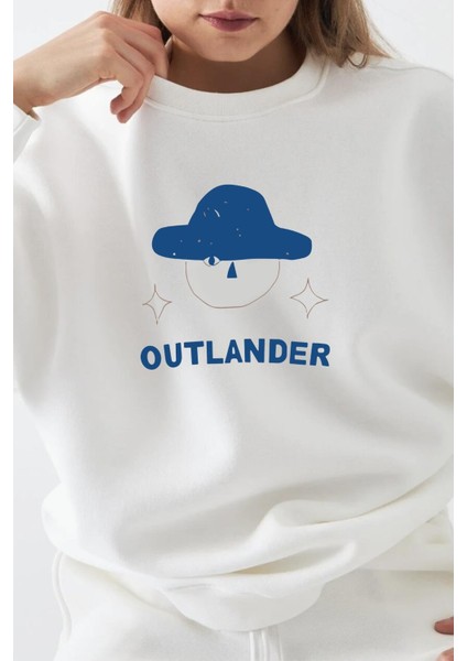 Kadın Premium Kumaş Outlander Baskılı Şardonlu Oversize Sweatshirt