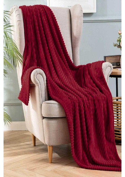 Tek Kişilik Çizgili Tv Battaniyesi 130X180 cm Bordo modelleri
