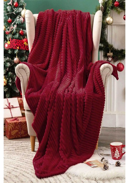 Tek Kişilik Çizgili Tv Battaniyesi 130X180 cm Bordo fırsatları