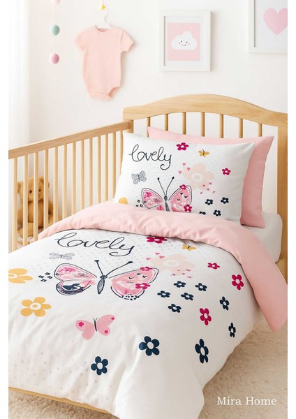 Dijital Baskılı 3D Pamuklu Yenidoğan Bebek Nevresim Takımı Lovely Butterfly