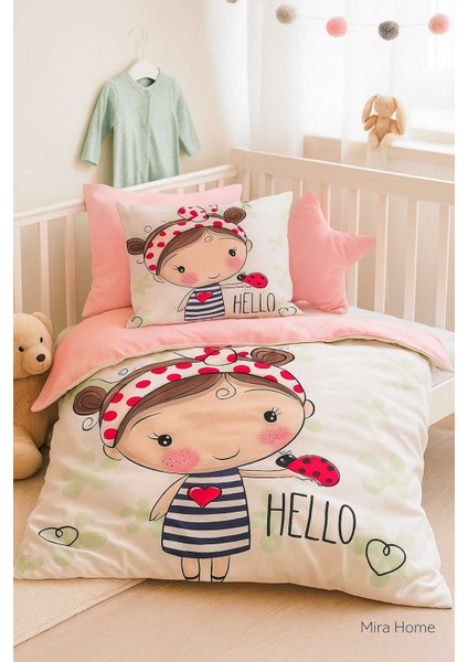 Dijital Baskılı 3D Pamuklu Yenidoğan Bebek Nevresim Takımı Hello Girl modelleri