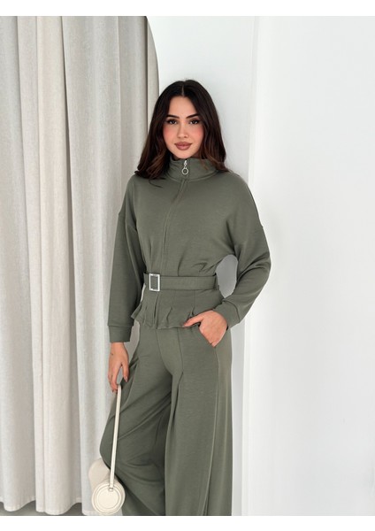 Tesettür Uyumlu Modal Kumaş Kemerli Fermuarlı Şık Günlük Takım / Modest Modal Tracksuit Set modelleri