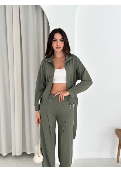 Tesettür Uyumlu Modal Kumaş Kemerli Fermuarlı Şık Günlük Takım / Modest Modal Tracksuit Set fırsatları