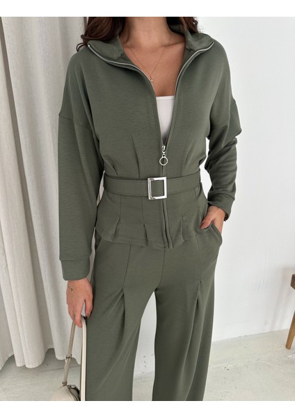 Tesettür Uyumlu Modal Kumaş Kemerli Fermuarlı Şık Günlük Takım / Modest Modal Tracksuit Set indirimleri
