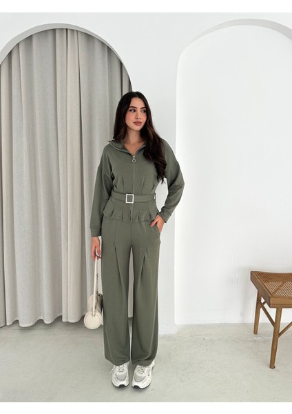 Tesettür Uyumlu Modal Kumaş Kemerli Fermuarlı Şık Günlük Takım / Modest Modal Tracksuit Set