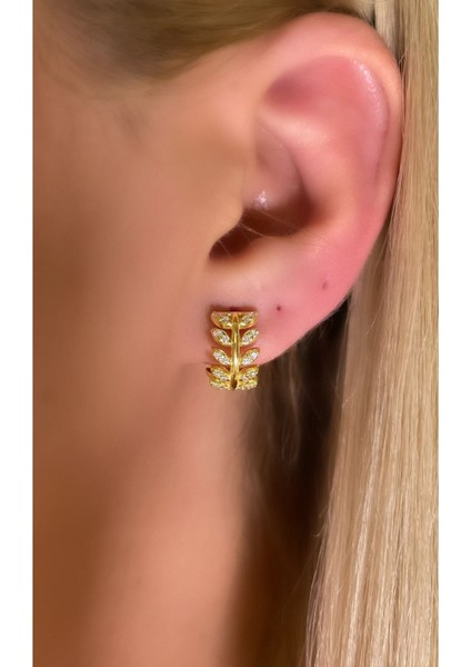 Yaprak Halka Küpe 925 Ayar Gümüş Tek Adet (Zirkon Taşlı Yaprak Küpe 925 Ayar Gümüş Tek Adet) fiyatları