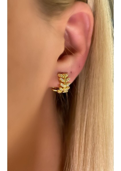 Yaprak Halka Küpe 925 Ayar Gümüş Tek Adet (Zirkon Taşlı Yaprak Küpe 925 Ayar Gümüş Tek Adet) modelleri