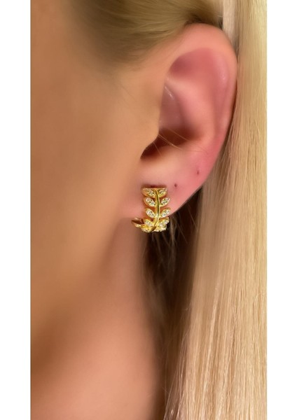 Yaprak Halka Küpe 925 Ayar Gümüş Tek Adet (Zirkon Taşlı Yaprak Küpe 925 Ayar Gümüş Tek Adet) fırsatları