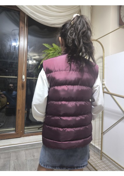 kız-Erkek Çocuk Şişme Yelek Astarlı Fermuarlı Cepli Su Tutmaz Rüzgar Kesici Isı Yalıtımlı Mürdüm indirimleri