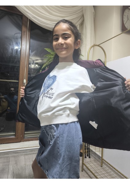 kız-Erkek Çocuk Şişme Yelek Astarlı Fermuarlı Cepli Su Tutmaz Rüzgar Kesici Isı Yalıtımlı Mürdüm