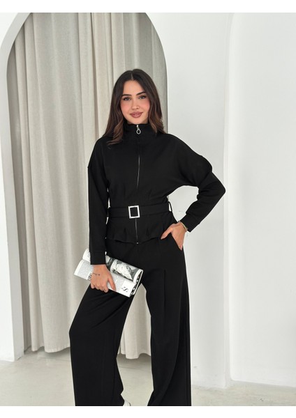 Modal Kumaş Fermuarlı Kemerli Şık Günlük Eşofman Takımı / Modal Fabric Zippered Belted Tracksuit Set fiyatları