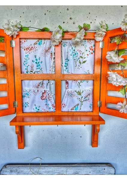 Otantik Bohem Tarzın,ahşap Panjurlu Pencere, Balkon Bahçe Duvar Dekoru Için, Turuncu Kelebekli Set fırsatları