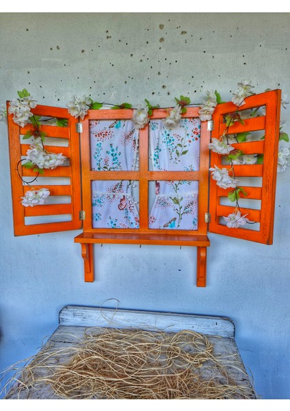 Otantik Bohem Tarzın,ahşap Panjurlu Pencere, Balkon Bahçe Duvar Dekoru Için, Turuncu Kelebekli Set