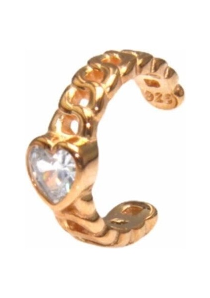 Kadın Pembe Zirkon Taşlı Örgü Model Kıkırdak 925 Ayar Gümüş Küpe