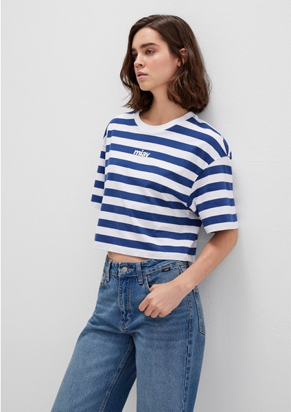 Miav Baskılı Çizgili Crop Tişört 1612456-87201
