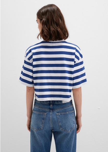 Miav Baskılı Çizgili Crop Tişört 1612456-87201