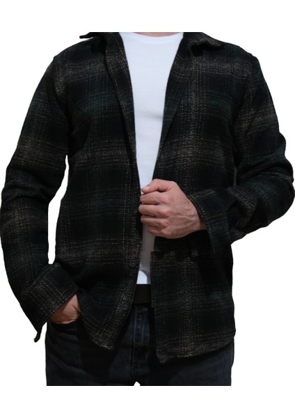 Erkek Oduncu Gömlek Uzun Kol Ekose Desen Siyahlı