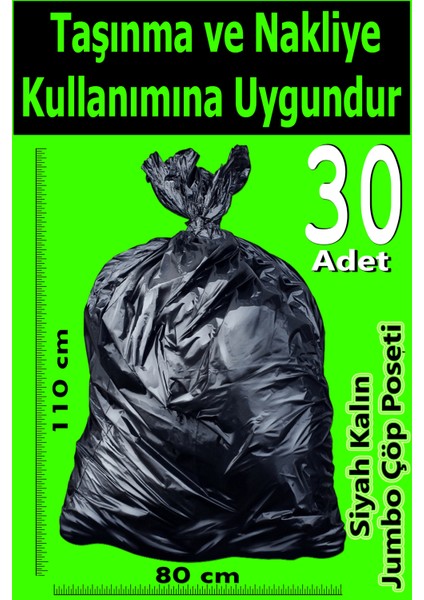 Taşınma ve Nakliye Için Siyah Kalın Çöp Poşeti - 80 x 110 cm - 30 Adet - Ağır Yük Taşıma Poşeti fiyatları