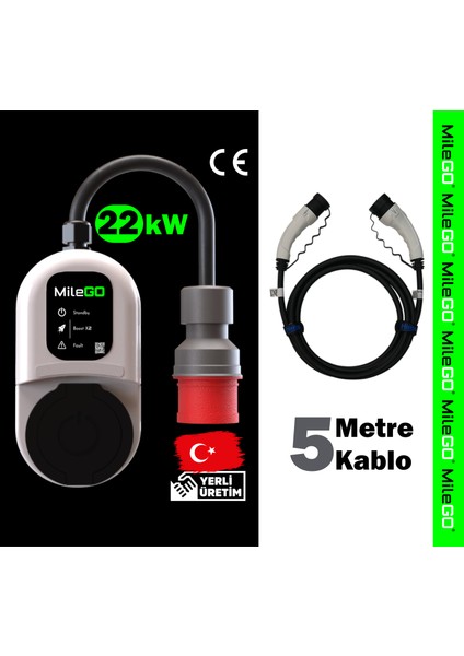 22KW Şarj İstasyonu 5 Metre Kablolu Set Mobil Taşınabilir Elektrikli Araç Şarj Ünitesi indirimleri