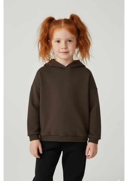Unisex Çocuk Basic Pamuklu Kapüşonlu Sweatshirt - Kahverengi fiyatları