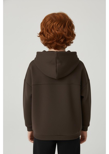Unisex Çocuk Basic Pamuklu Kapüşonlu Sweatshirt - Kahverengi modelleri