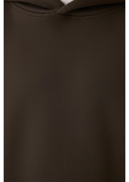 Unisex Çocuk Basic Pamuklu Kapüşonlu Sweatshirt - Kahverengi fırsatları