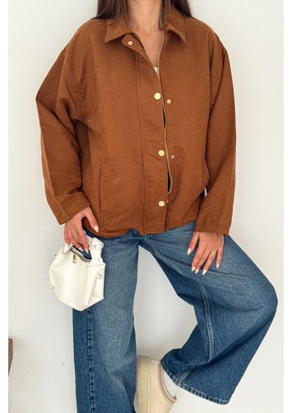 Kadın Fermuarlı Altın Düğmeli Mont– Structured Style fiyatları