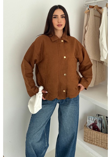 Kadın Fermuarlı Altın Düğmeli Mont– Structured Style