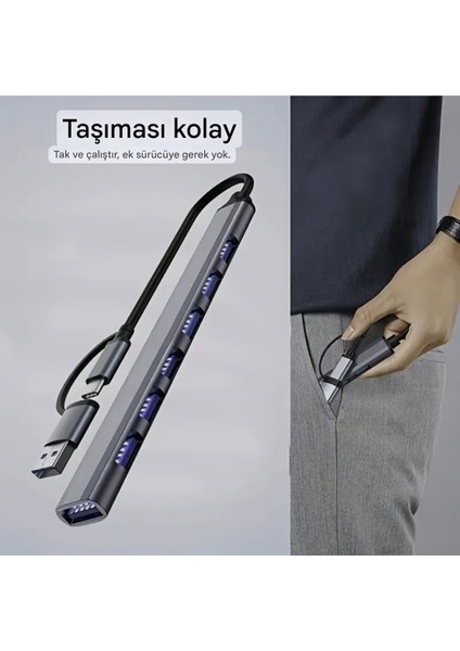 7'nin 2'si Usb 3.0+Usb 2.0 Çoğaltıcı Hub Çoklayıcı CE Sertifikalı Lisanslı 7 Port Hızlı Sağlam Metal Orjinal modelleri